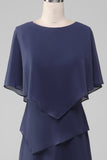Sheath Scoop Tea-Length Stormy Chiffon Mother of the Bride Dress