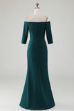 Dark Green Mermaid Off The Shoulder Cascading Ruffled Mother Of The Bride Dress