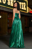 Sparkly A-line Dark Green Corset Prom Dress with Slit