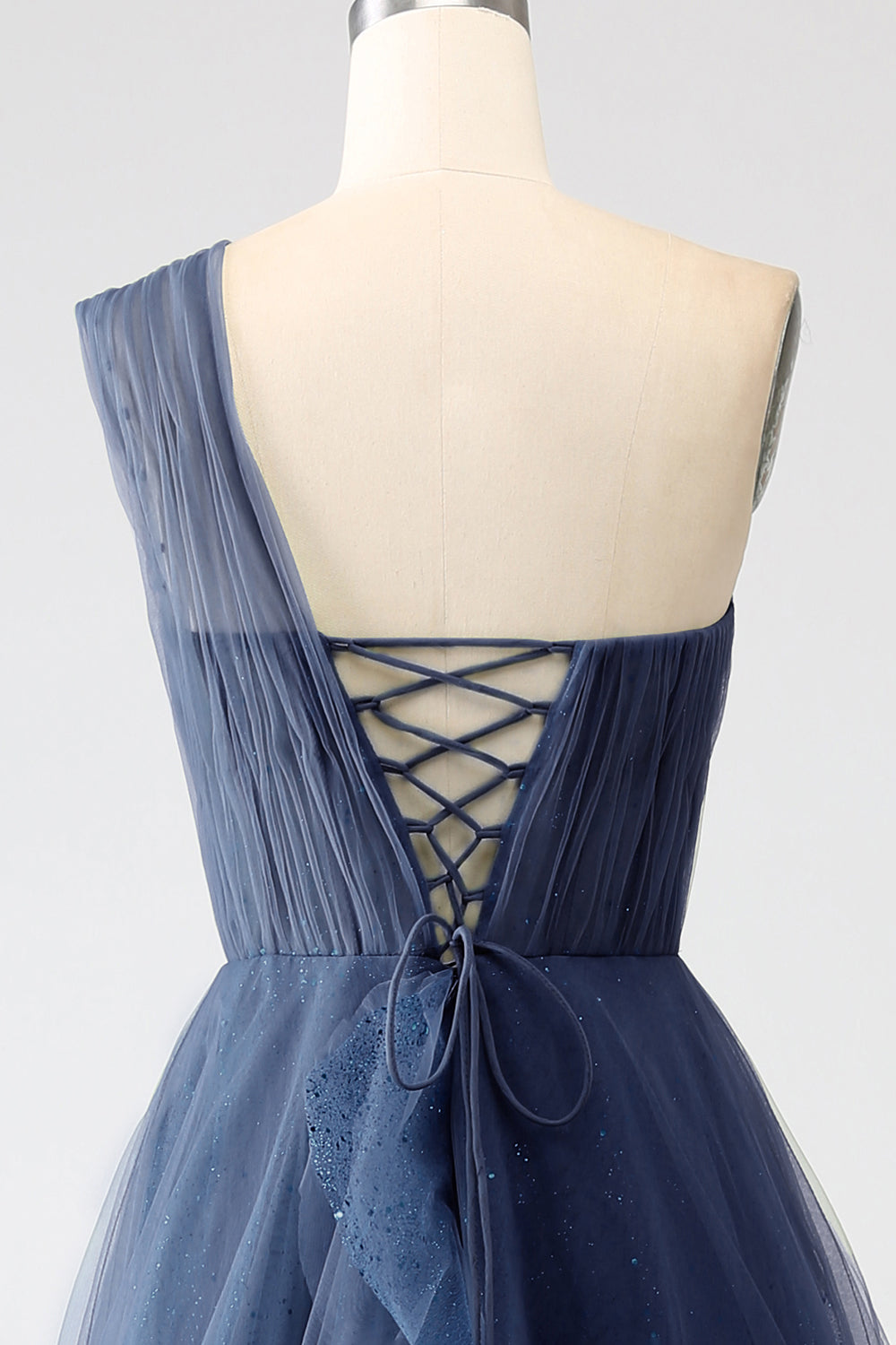 Dark Green A-Line Tulle One-Shoulder Long Prom Dress with Slit