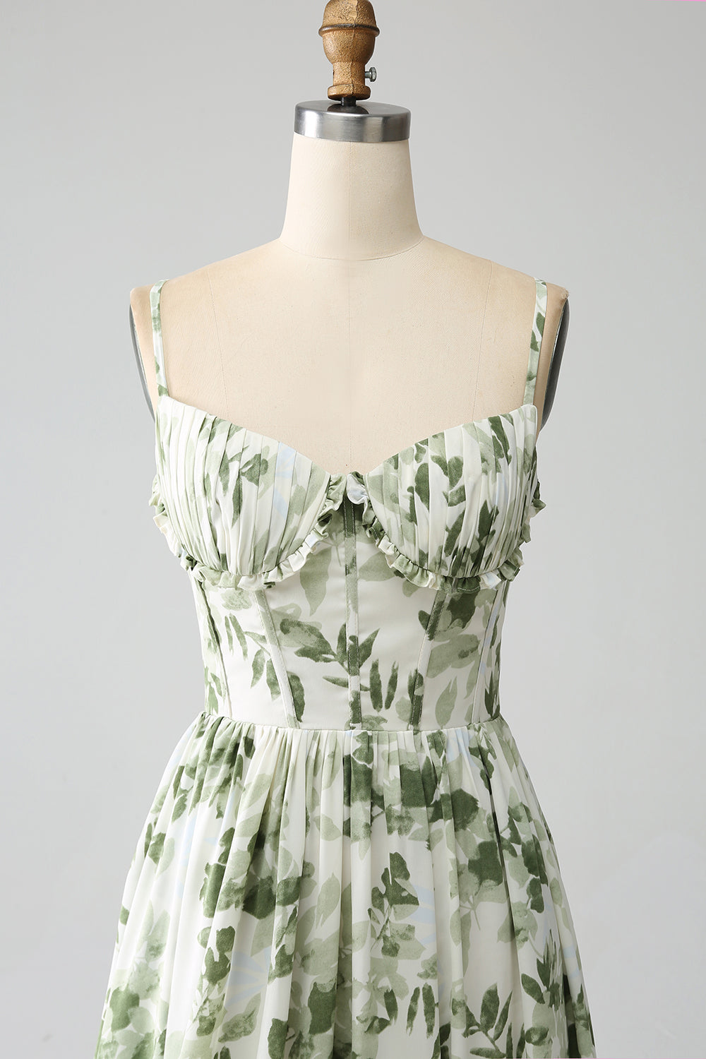Green A-Line Spaghetti Straps Printed Maxi Dress With Slit