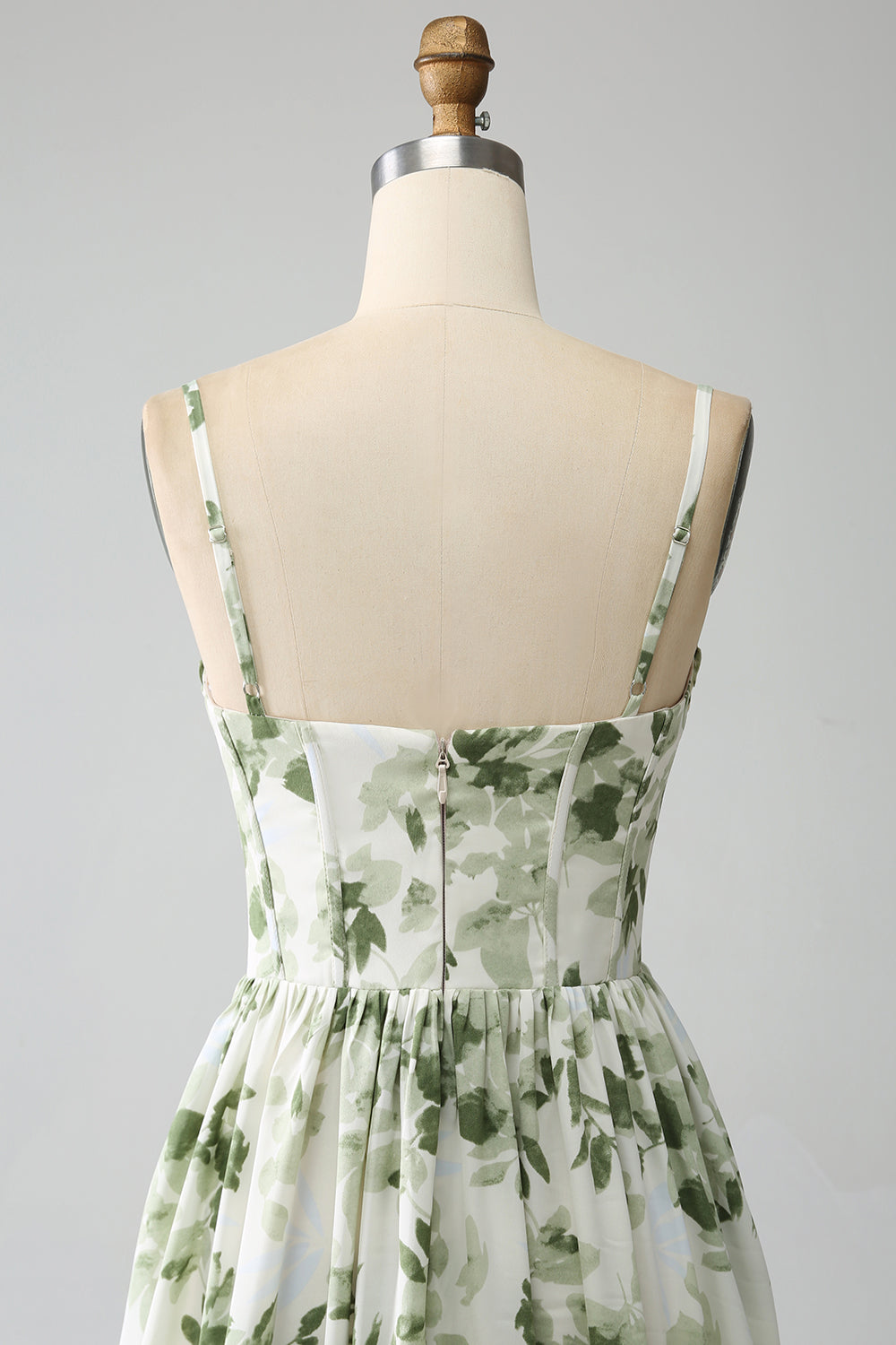Green A-Line Spaghetti Straps Printed Maxi Dress With Slit