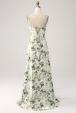 Green Cowl Neck A-Line Printed Long Bridesmaid Dress With Slit