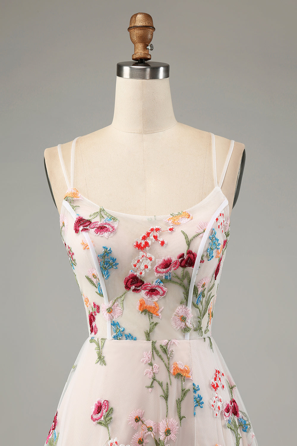 Ivory Flower A-Line Corset Long Prom Dress With Slit