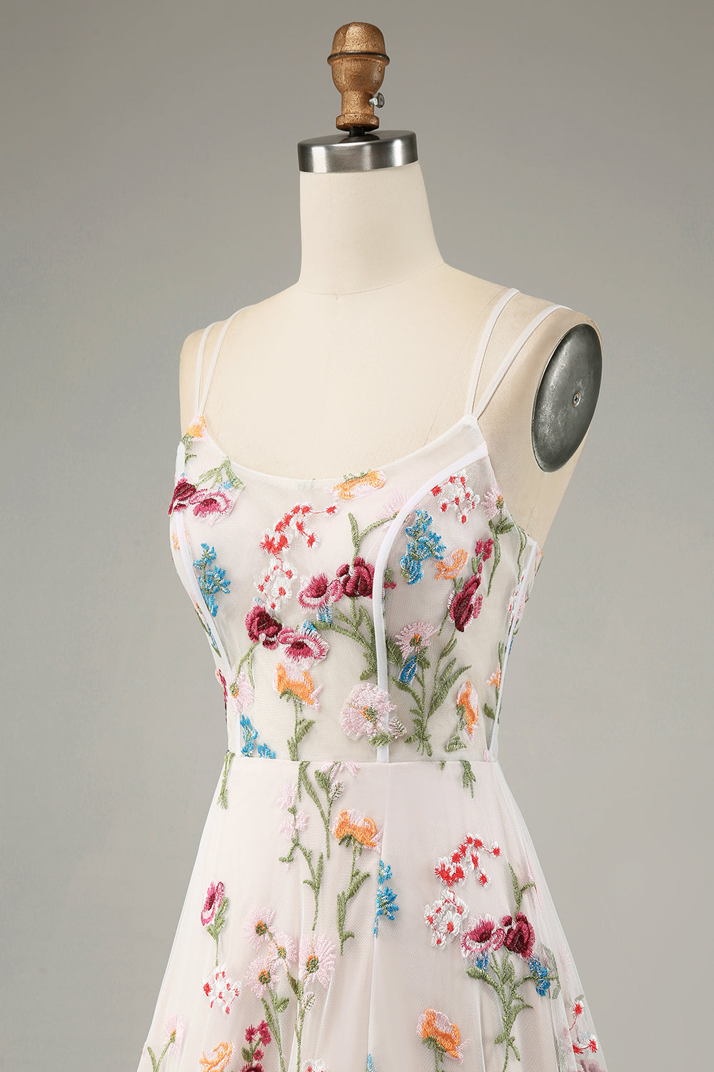 Ivory Flower A-Line Corset Long Prom Dress With Slit