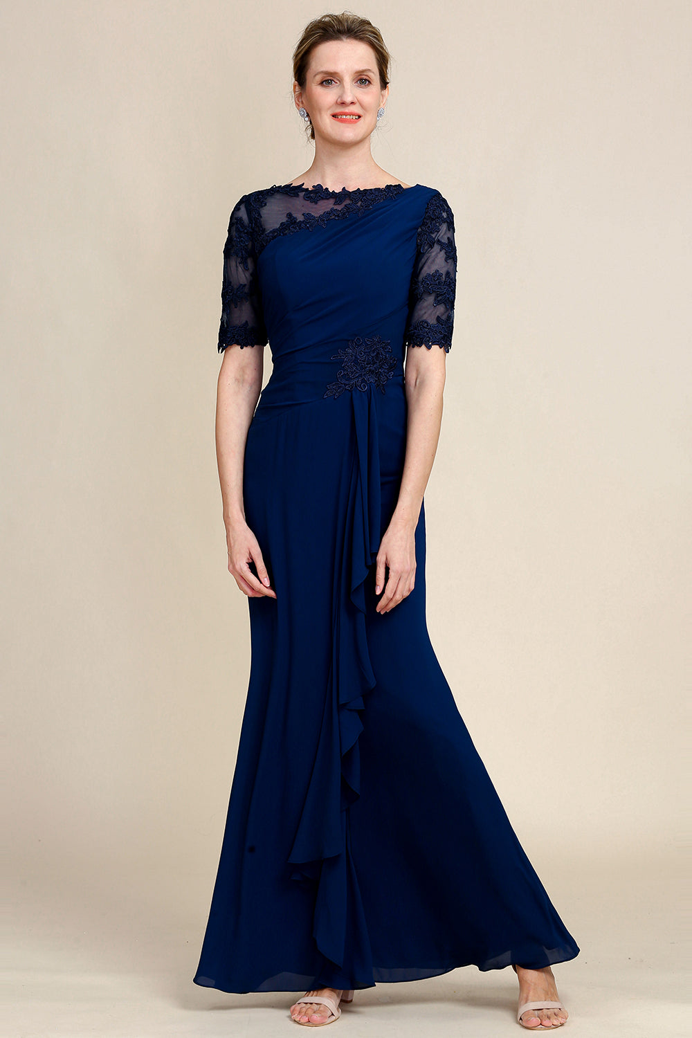 Navy Sheath Mother of Bride Dress with Appliques