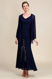 Navy Two Piece Sparkly Beaded Mother of the Bride Dress
