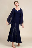 Navy Two Piece Sparkly Beaded Mother of the Bride Dress