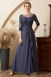 Grey Blue Sparkly Beaded Chiffon Mother of the Bride Dress