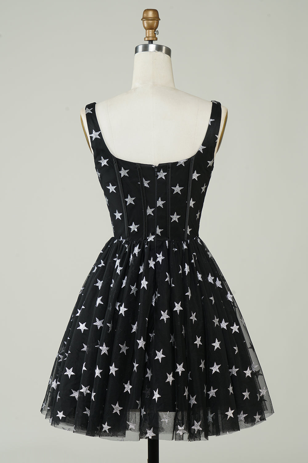 Cute A Line V Neck Tulle Little Black Dress with Stars