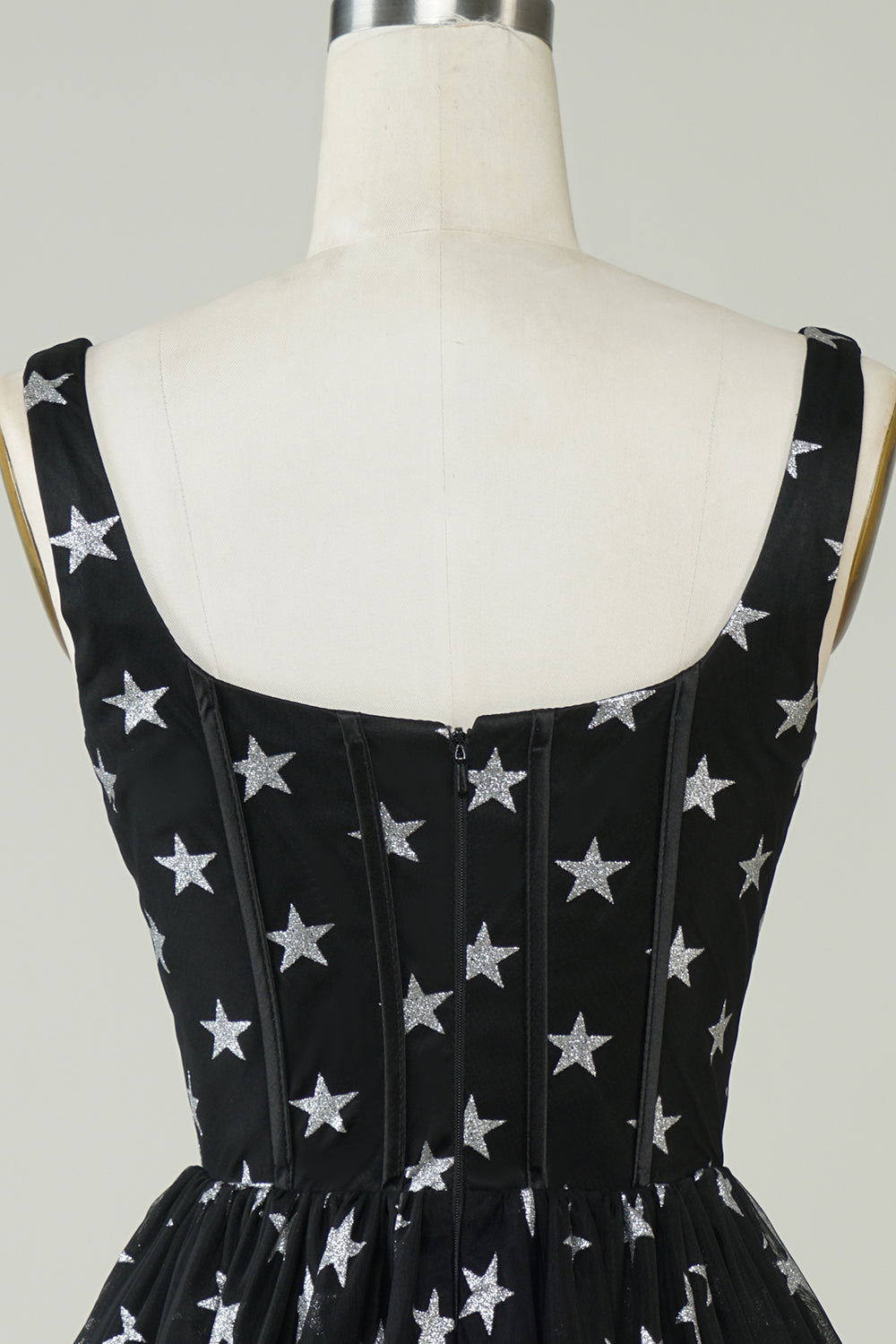 Cute A Line V Neck Tulle Little Black Dress with Stars