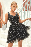 A Line Tulle Little Black Dress with Stars