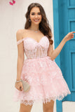 Cute A Line Corset Tiered Little Black Dress with Lace