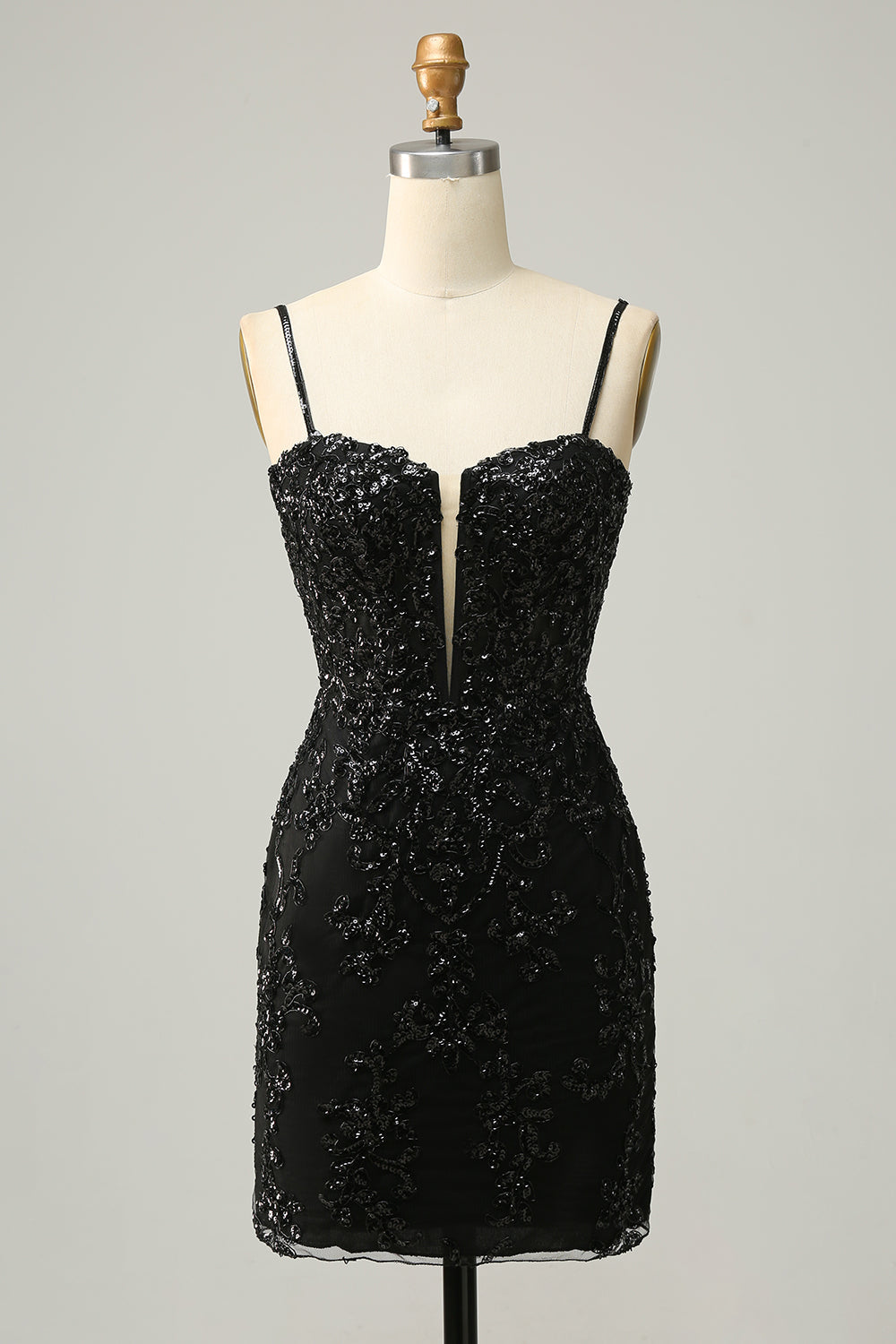 Sheath Spaghetti Straps Sequins Little Black Dress