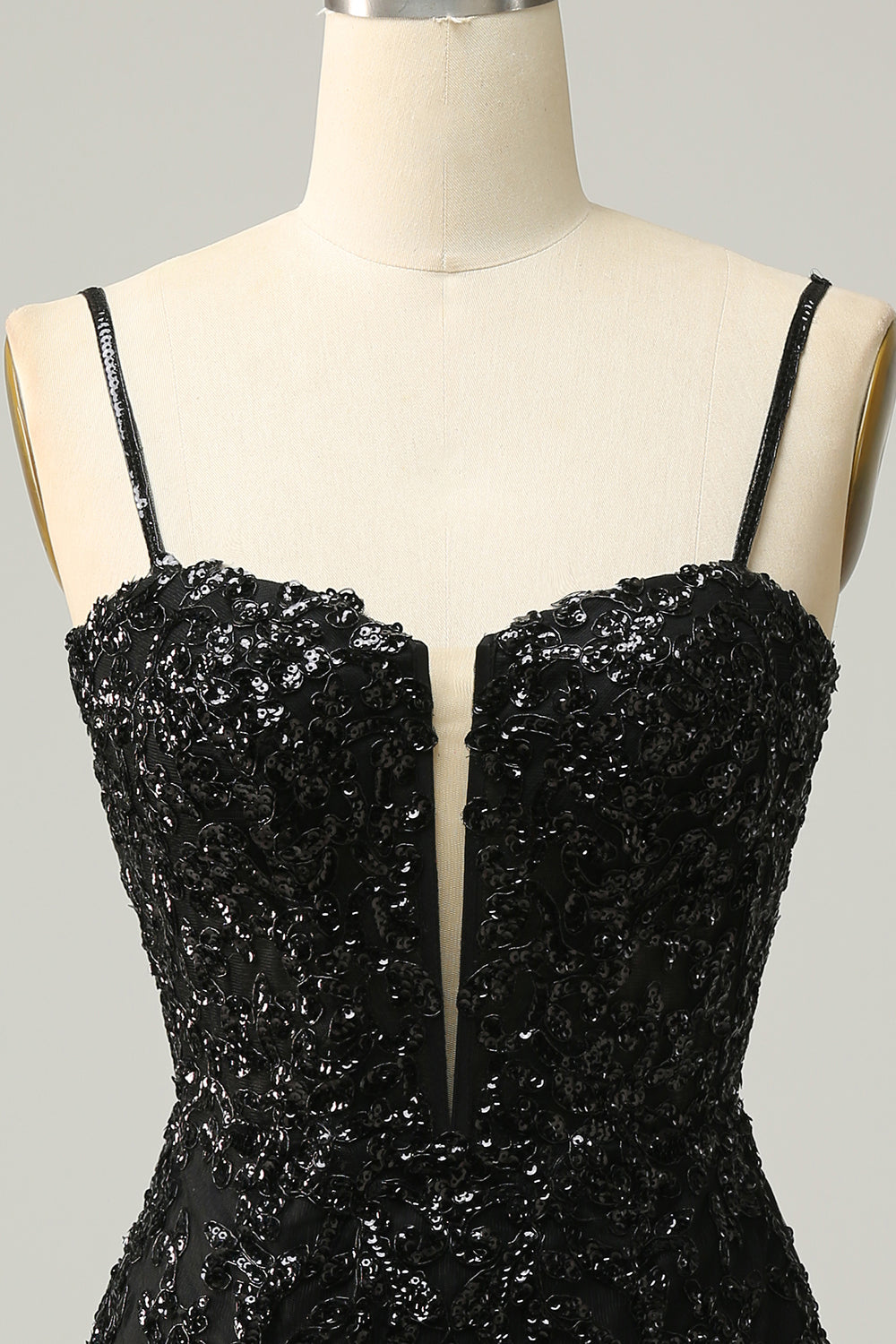 Sheath Spaghetti Straps Sequins Little Black Dress