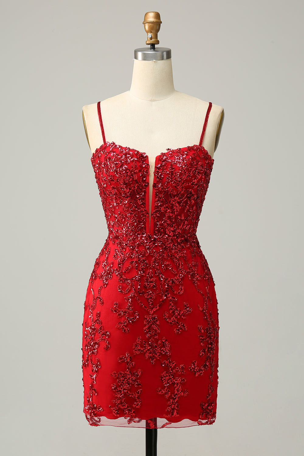 Sheath Spaghetti Straps Sequins Little Black Dress
