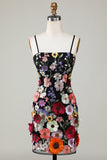 Bodycon Little Black Dress with 3D Flowers