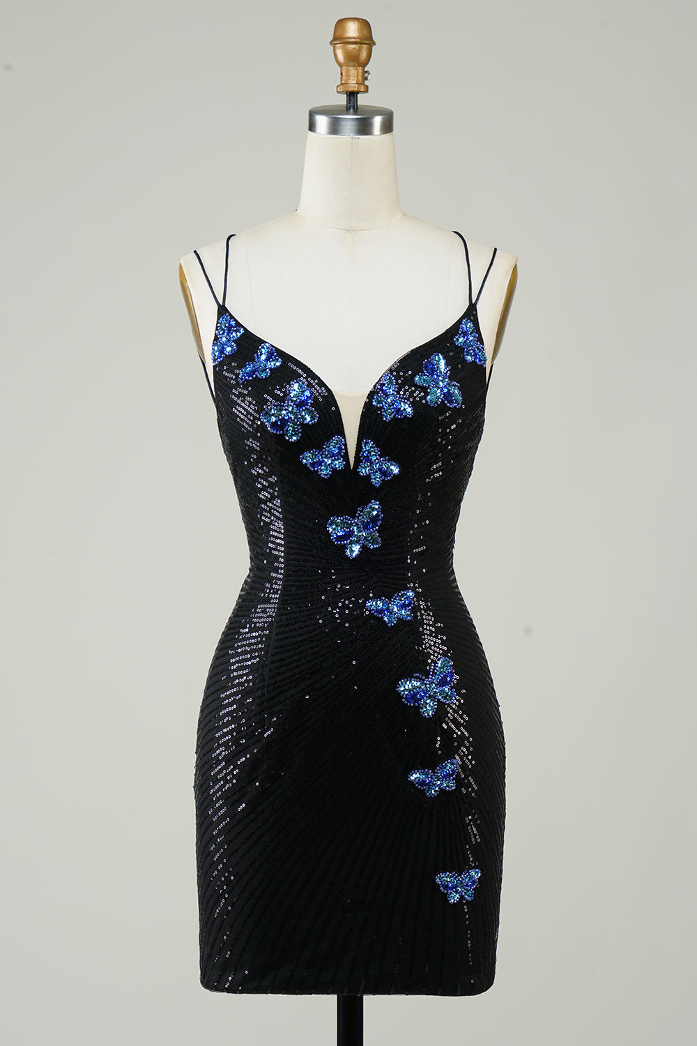 Glitter Tight Little Black Dress with Sequins Butterflies
