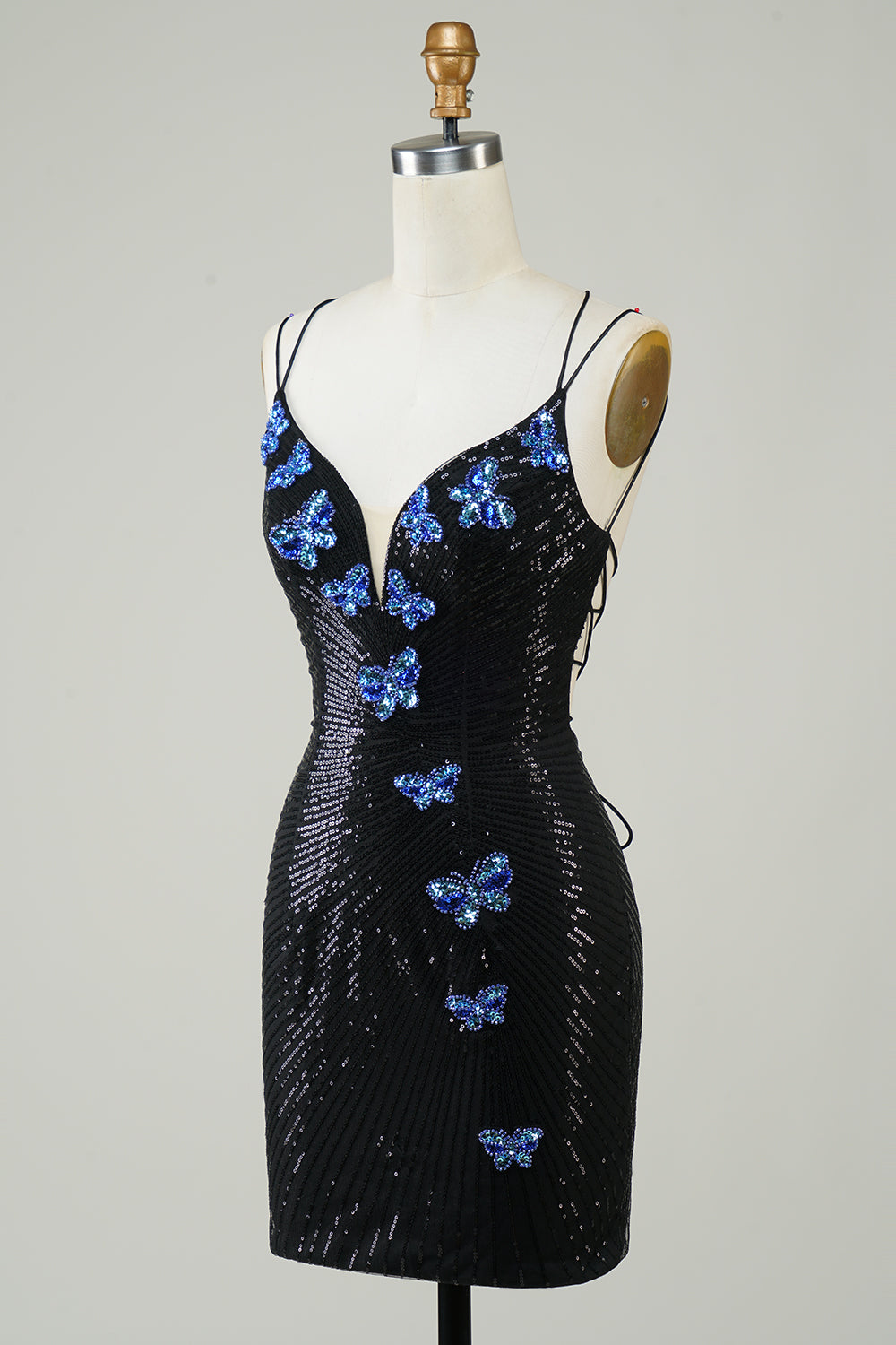 Glitter Tight Little Black Dress with Sequins Butterflies