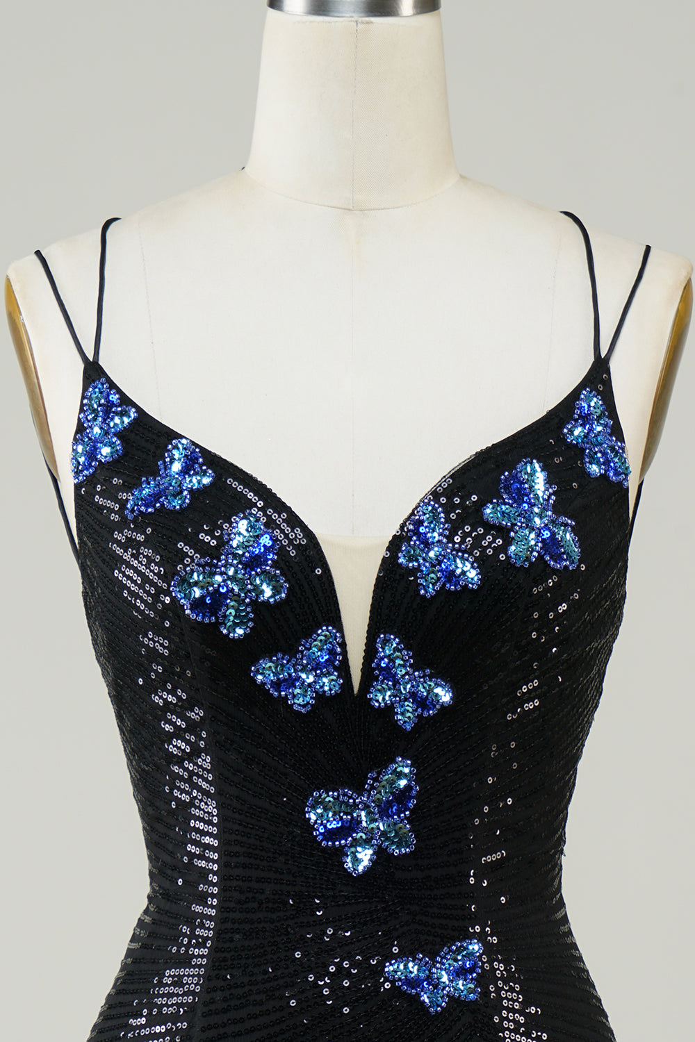 Glitter Tight Little Black Dress with Sequins Butterflies