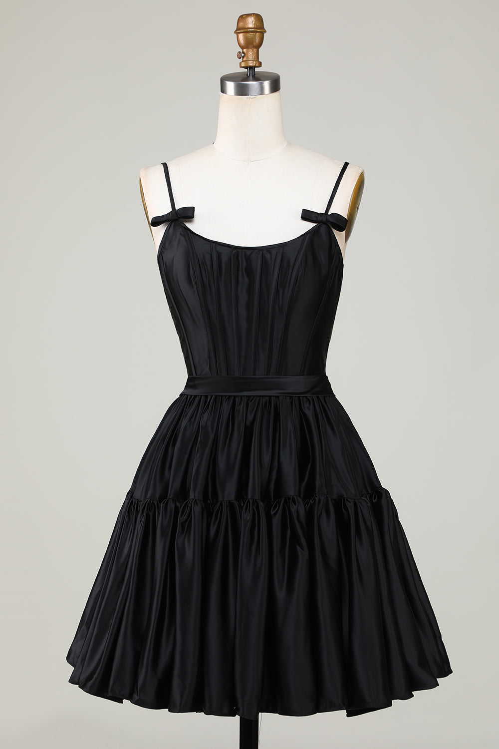 Trendy A-Line Corset Satin Little Black Dress