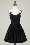 Trendy A-Line Corset Satin Little Black Dress