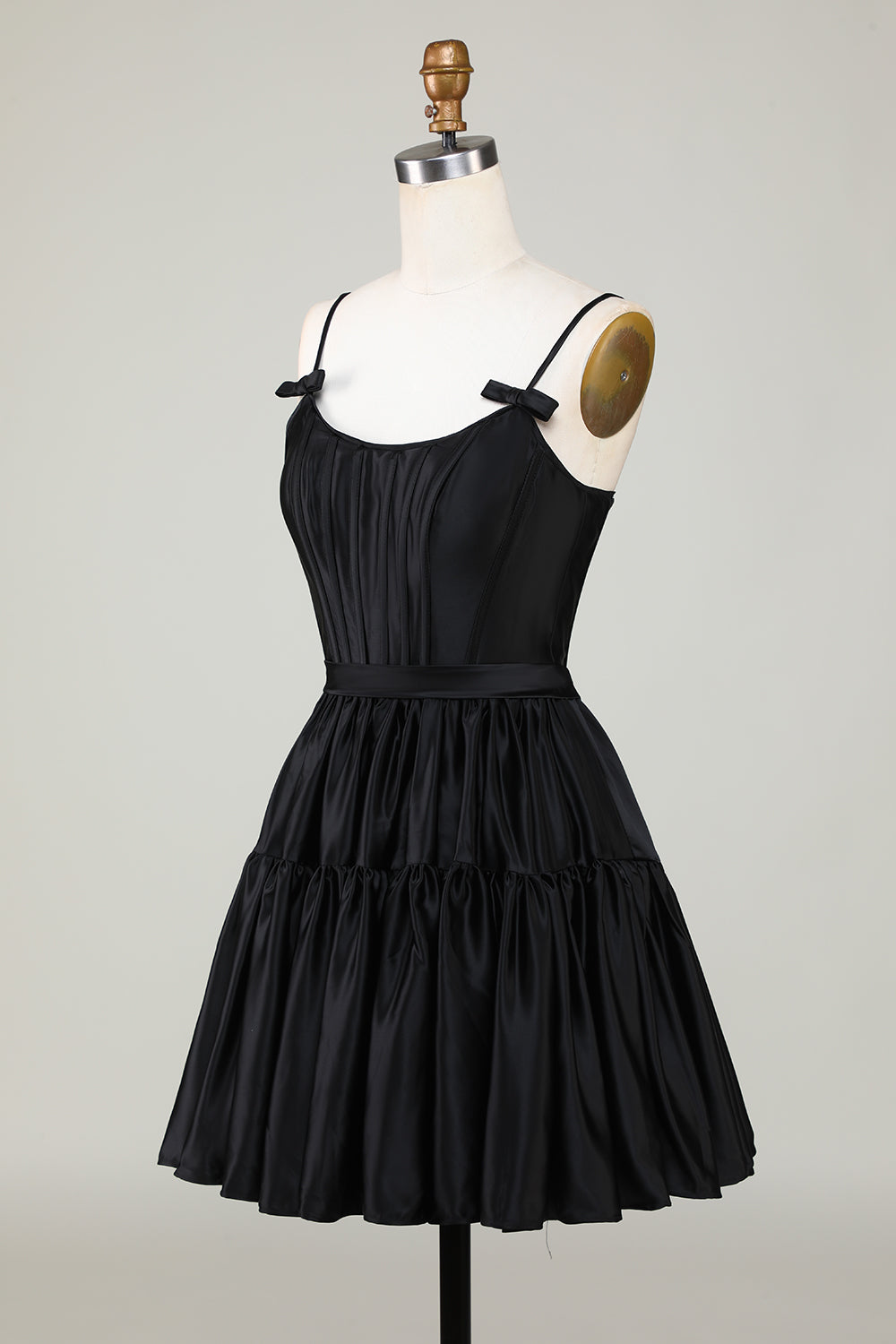 Trendy A-Line Corset Satin Little Black Dress