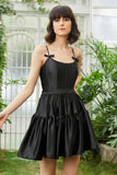 Trendy A-Line Corset Satin Little Black Dress