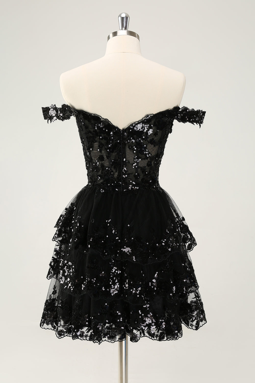 Sparkly A Line Off The Shoulder Corset Lace Little Black Dress