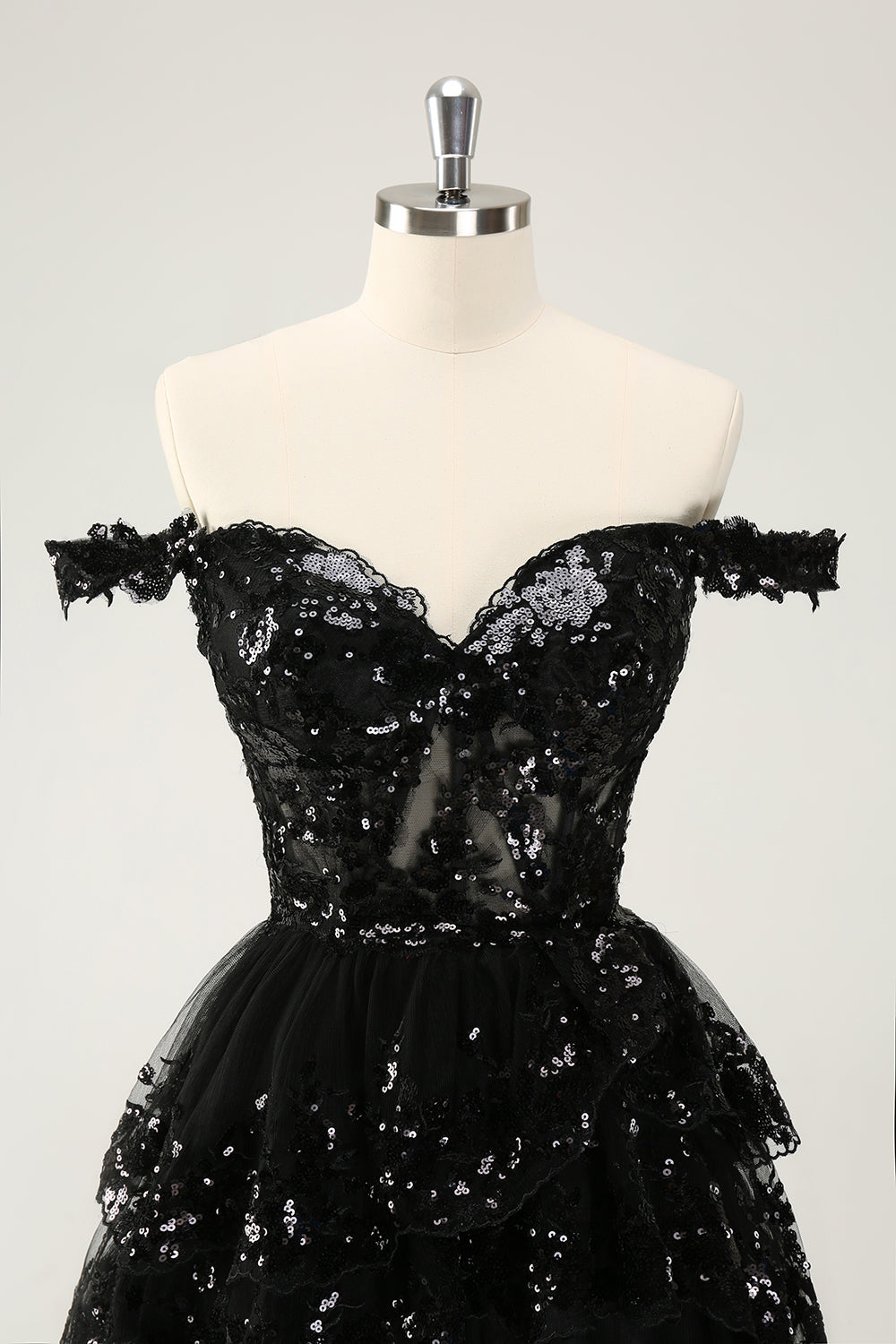 Sparkly A Line Off The Shoulder Corset Lace Little Black Dress