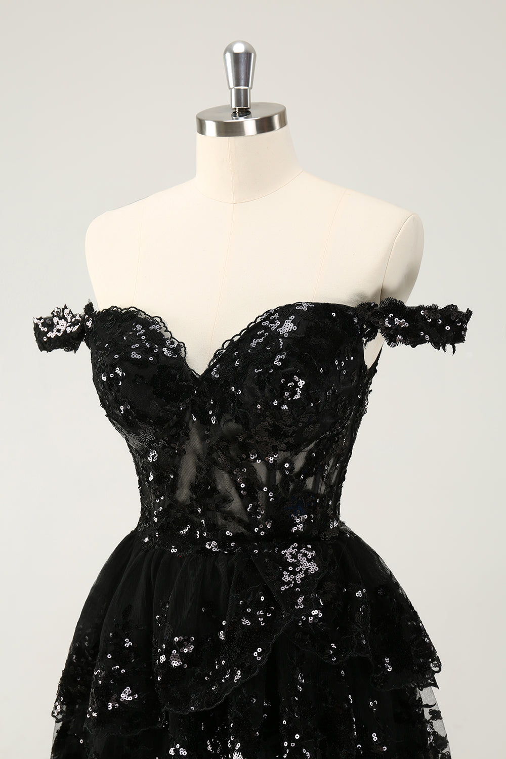 Sparkly A Line Off The Shoulder Corset Lace Little Black Dress