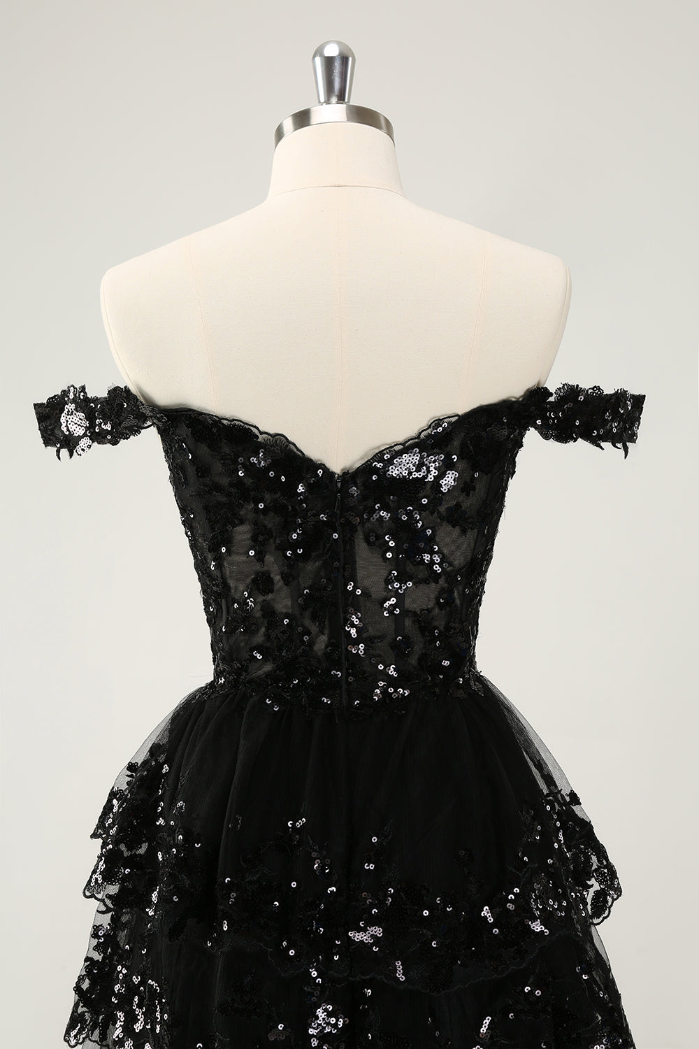 Sparkly A Line Off The Shoulder Corset Lace Little Black Dress