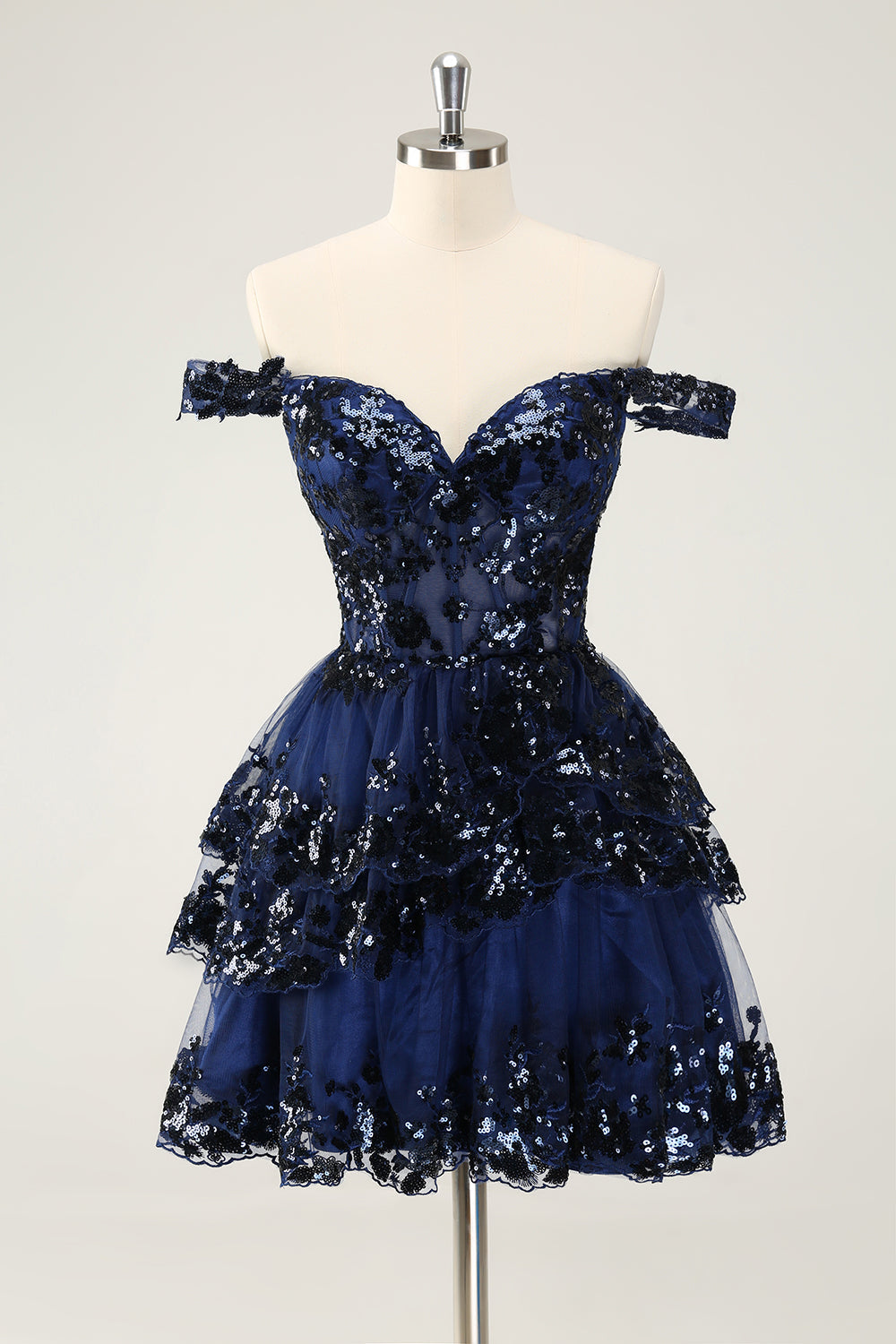 Sparkly A Line Off The Shoulder Corset Lace Little Black Dress