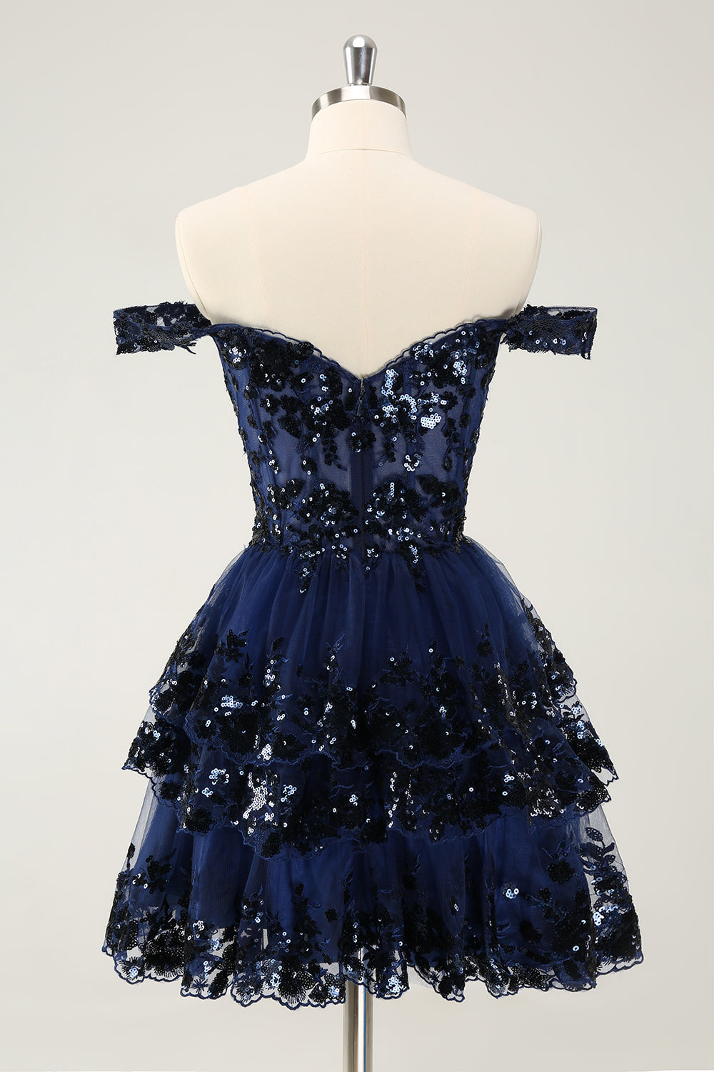 Sparkly A Line Off The Shoulder Corset Lace Little Black Dress