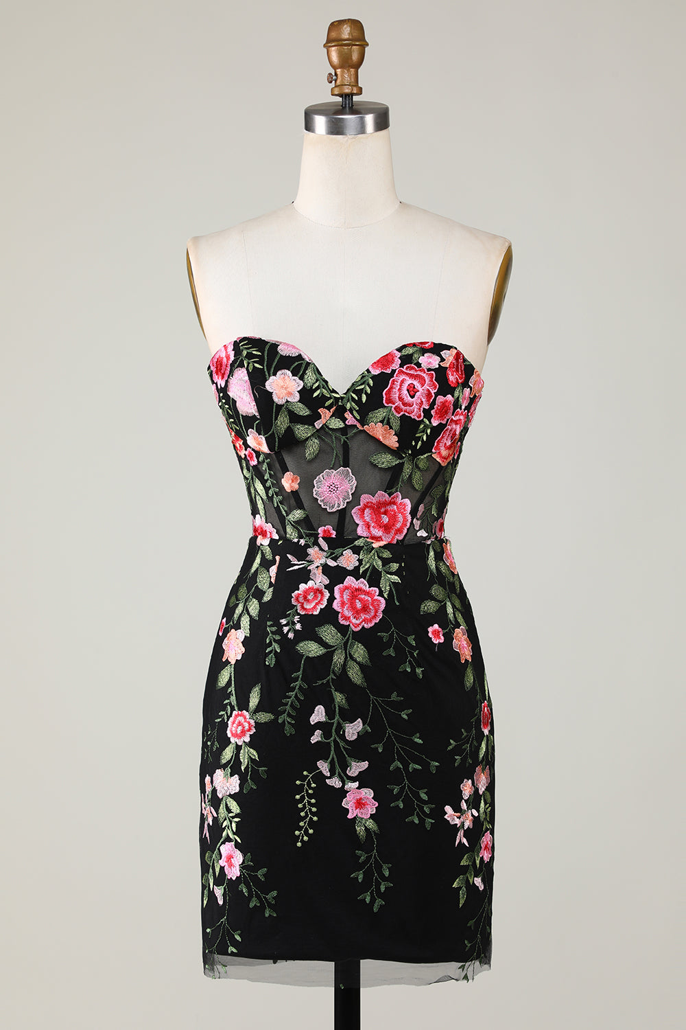Strapless Bodycon Little Black Dress with Appliques