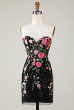 Strapless Bodycon Little Black Dress with Appliques