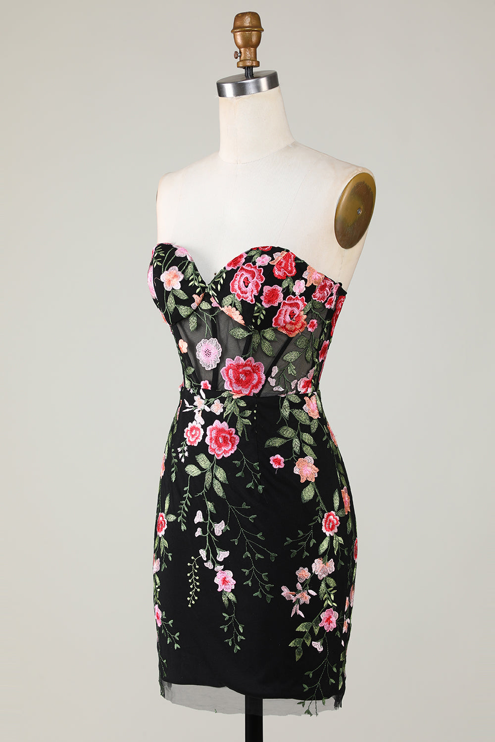 Strapless Bodycon Little Black Dress with Appliques