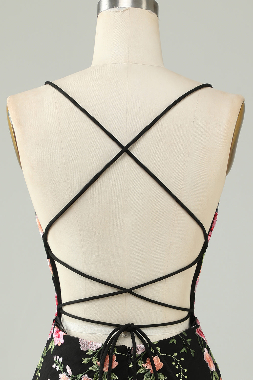 Appliqued Spaghetti Straps Bodycon Little Black Dress