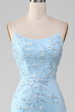 Sparkly Mermaid Beaded Light Blue Long Prom Dress With Appliques