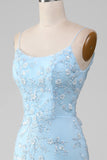Sparkly Mermaid Beaded Light Blue Long Prom Dress With Appliques