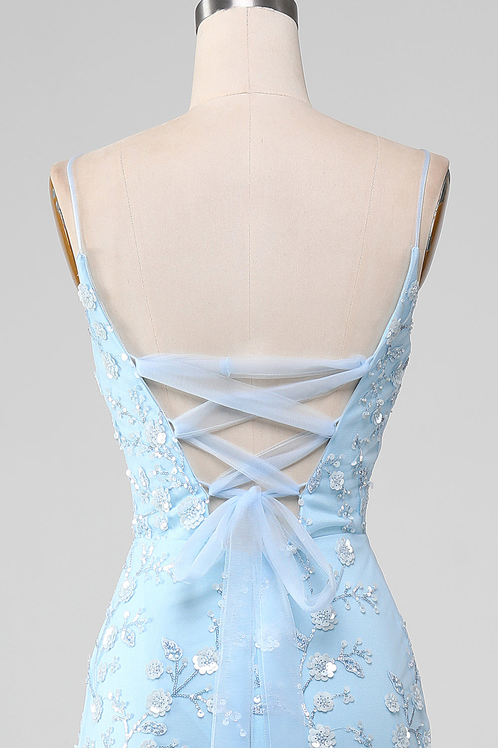 Sparkly Mermaid Beaded Light Blue Long Prom Dress With Appliques