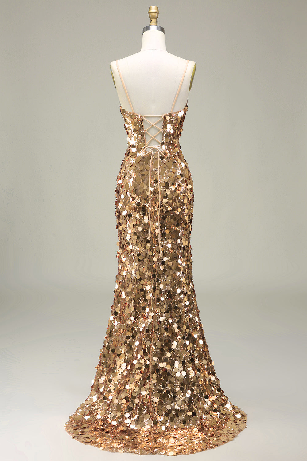 Sparkly Golden Mermaid Sequins Long Prom Dress With Slit