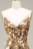 Sparkly Golden Mermaid Sequins Long Prom Dress With Slit