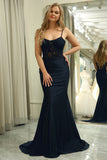 Black Mermaid Lace Up Back Corset Long Prom Dress With Appliques