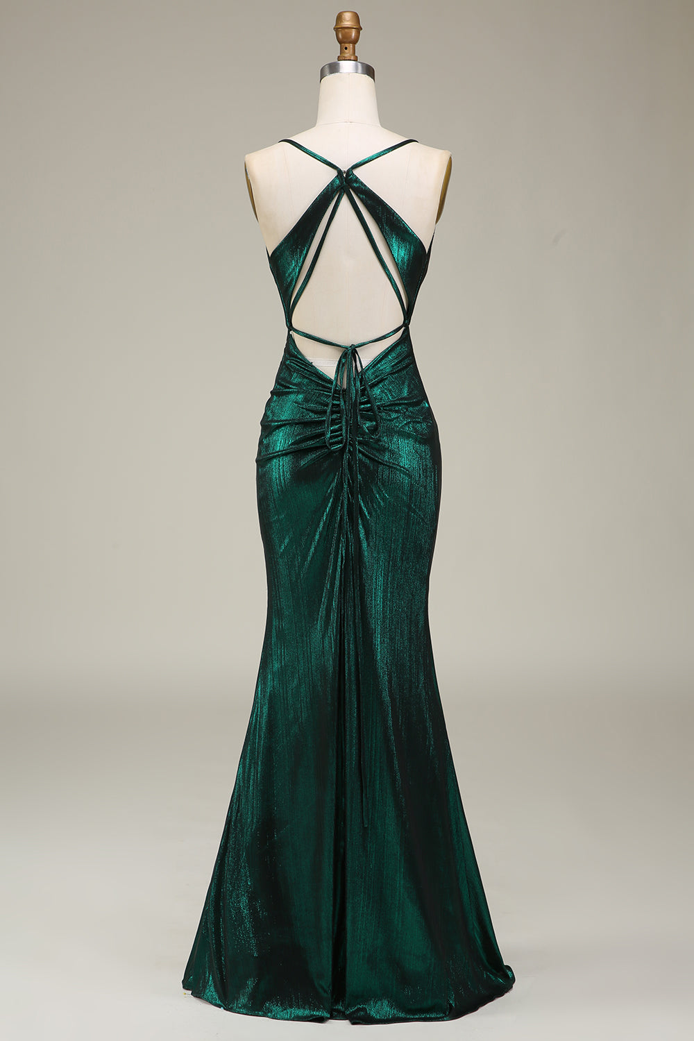 Dark Green Mermaid Spaghetti Straps Long Prom Dress with Open Back