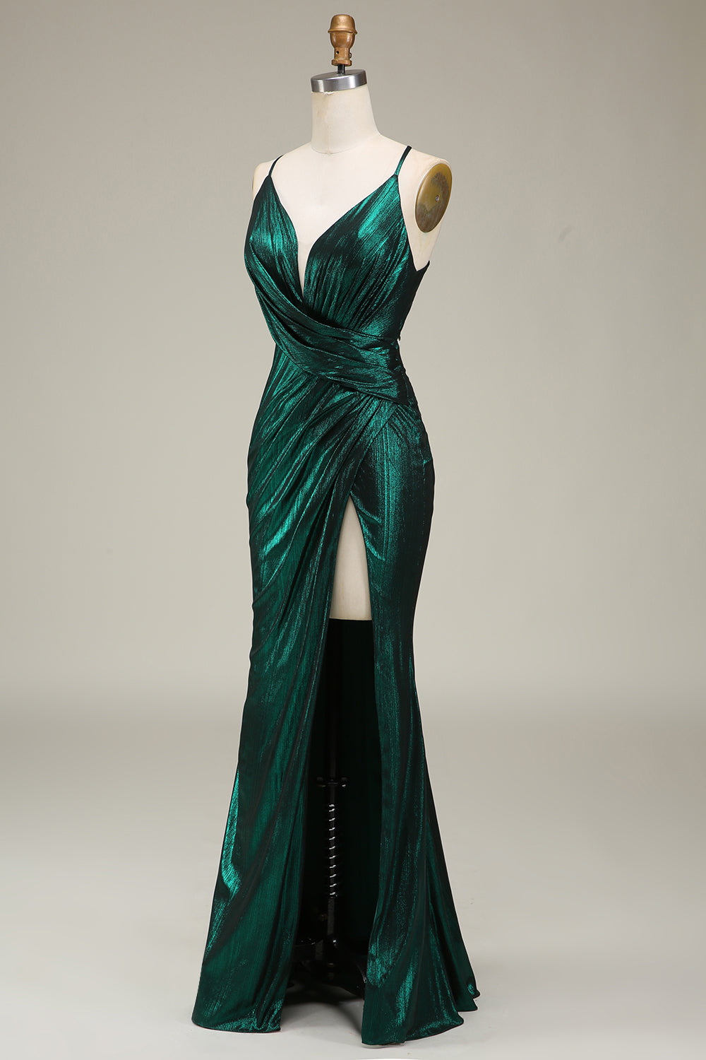 Dark Green Mermaid Spaghetti Straps Long Prom Dress with Open Back