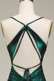 Dark Green Mermaid Spaghetti Straps Long Prom Dress with Open Back
