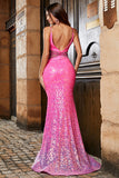 Hot Pink Glitter Mermaid Prom Dress with Beading Waist