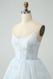 Light Blue A Line Tiered Corset Ruffled Prom Dress With Slit