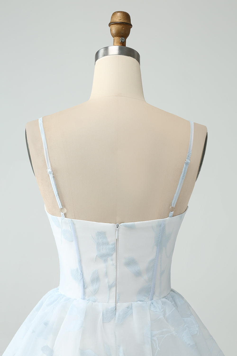 Light Blue A Line Tiered Corset Ruffled Prom Dress With Slit